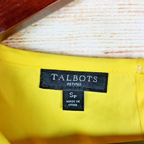 Talbots Tie Side Blouse Petite Size PS S Yellow Long Sleeve Keyhole Back Button - Picture 3 of 8