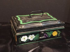 Antique Vintage Kitchen Tole Painted Metal Spice Canister Set in Box