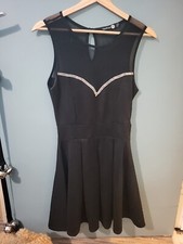 Boohoo Size 10 Black Sleeveless Diamante Dress (1223/58/v)