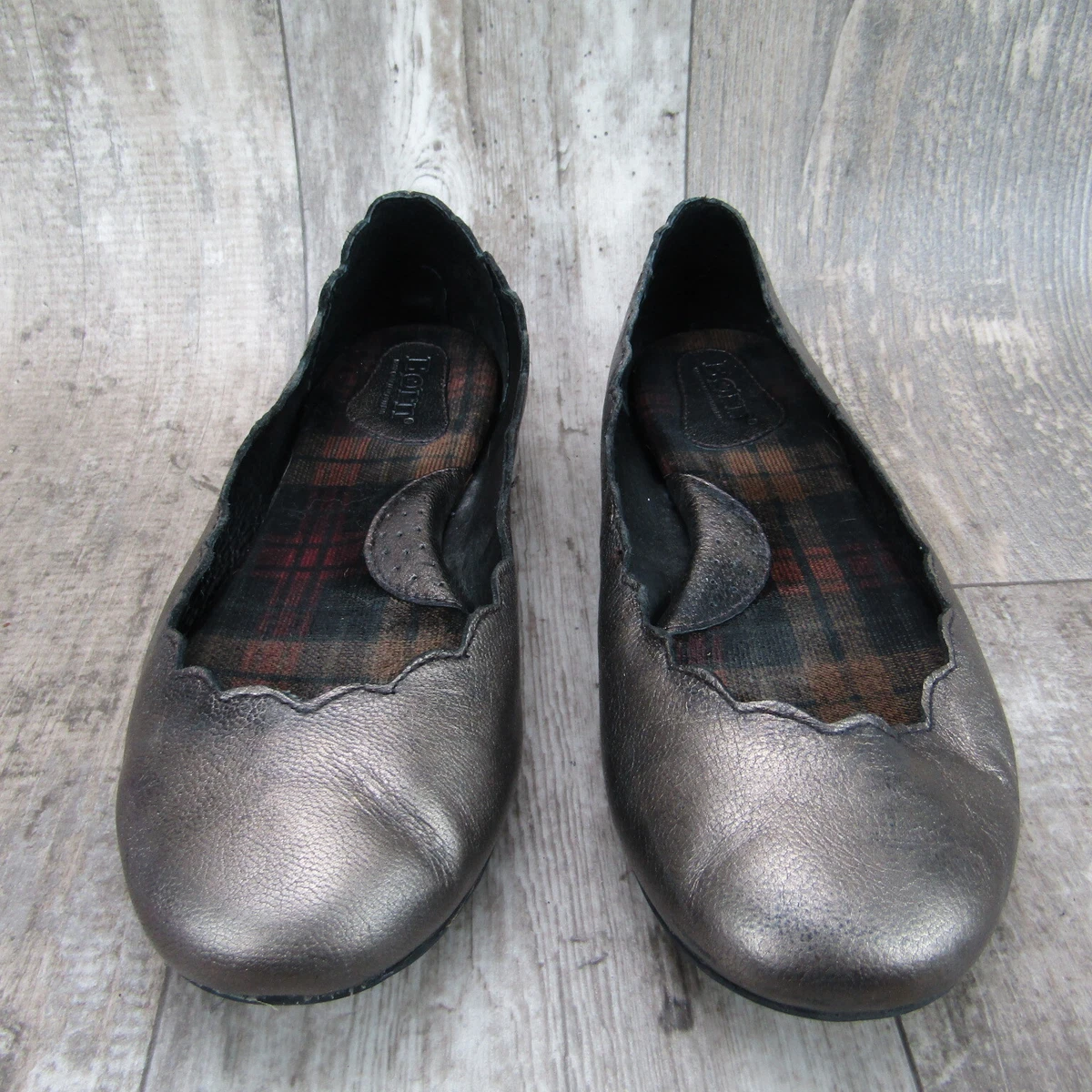 Born Ballet Flats Womens 7.5 M Pewter Allie Scalloped Slip On