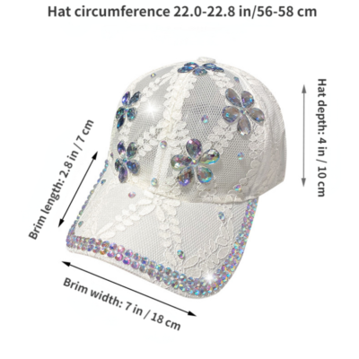 Women Lace Baseball Cap Crystal Rhinestone Mesh Sun Hat  display picture 1