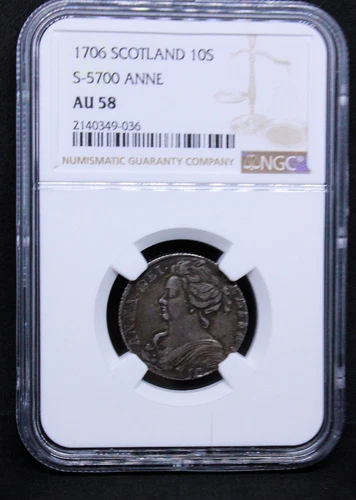 10 Shillings 1706. Anne, Scotland. S.5700. aUNC NGC AU58 TOP POP
