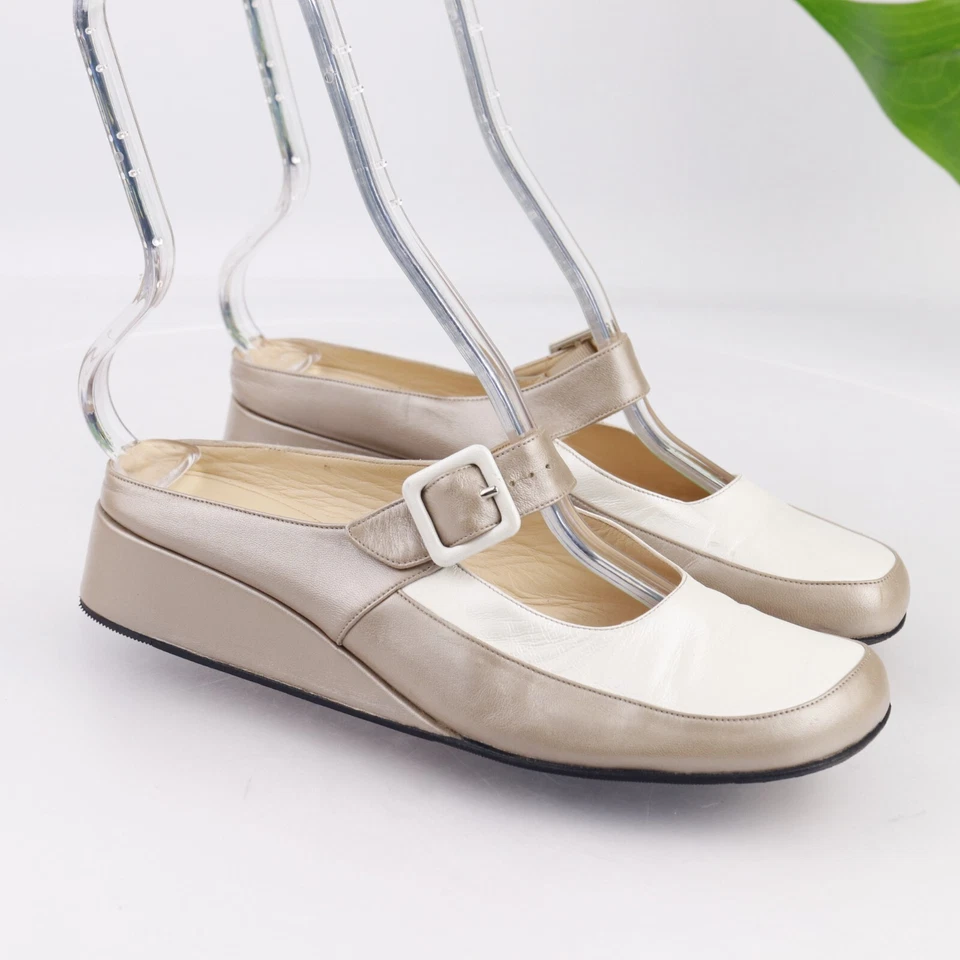 Taryn Rose Italia Mujer Kimber Mule Talla 39.5 8.5 Blanco Metálico Bronceado Mary Jane Foto 2 de 4