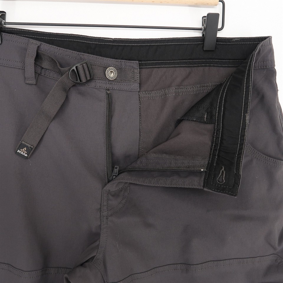Prana Zion Pants Mens XL X 32 Gray Stretch Nylon Roll Up Hiking