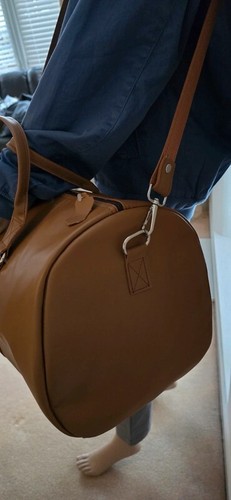 Italian Leather Travel Duffel Weekend Bag Handmade 100% Top Grain Leather Carmel - Picture 7 of 16