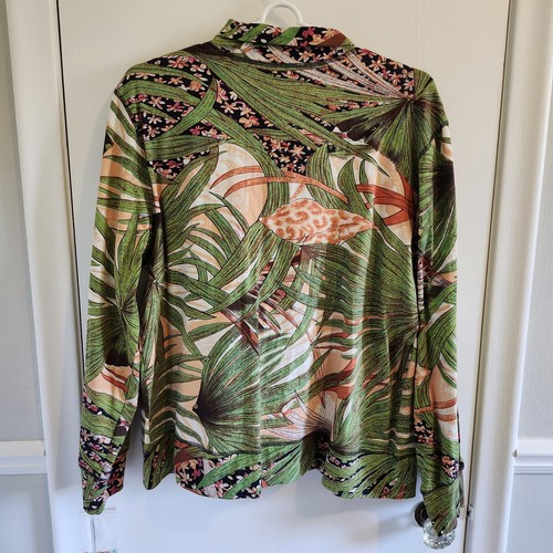 NEW Multiples Jacket Women's Large Green Tropical Sequin Long Sleeve Full Zip - Picture 3 of 8