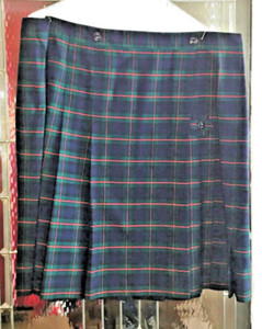 Marlou Girls Sz 20.5T Waist 42 Plaid Blue, Red & Green Uniform Skirt. Below Knee