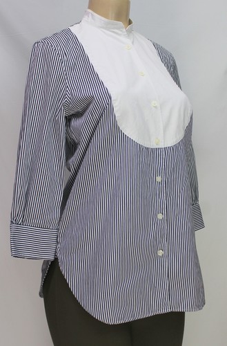 Lauren Ralph Lauren Bib-front Shirt 3/4 Sleeve Stripes White/Black Size S - Picture 5 of 8