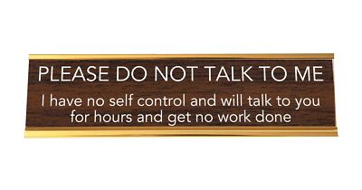 LEMONSODA Nameplate Style Desk Sign (PLEASE DO NOT TALK TO ME) - Brown and Gold
