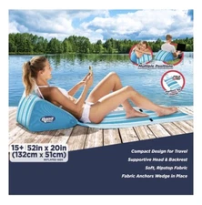 Aqua Pro Blue Adult Pool Float Lounge and Backrest with Mat • Perfect for Travel