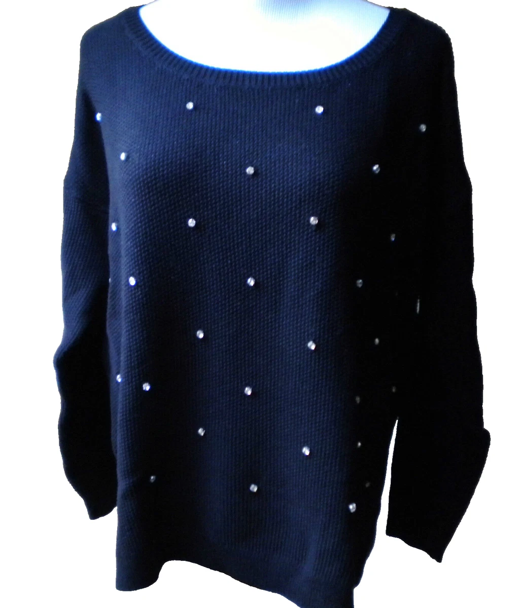 Pull Femme Apt. 9 Noir Pailleté, Col V, Manches Longues, Ceinturé - Taille S