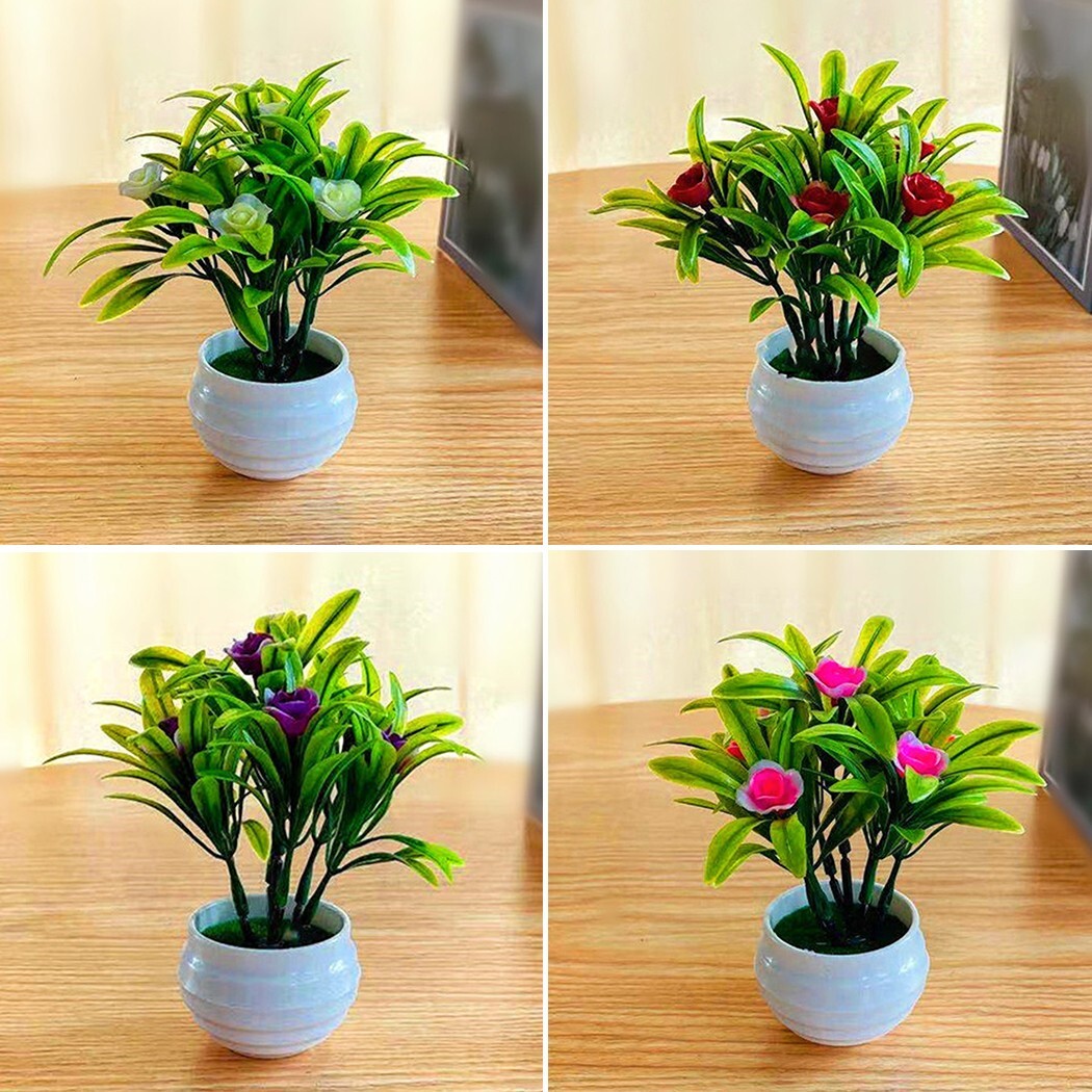Mini Artificial Bonsai Plant Potted Fake Flower Home Decor-image