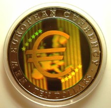 Liberia 10$ 2003 Ø40mm Euro Zeichen Hologramm 3 Farben Europäische Währungen