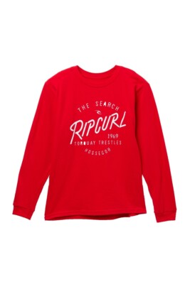 Rip Curl Big Boys L Red Long Sleeve Tee T-Shirt Surf L/S LA Luz Premium NWT