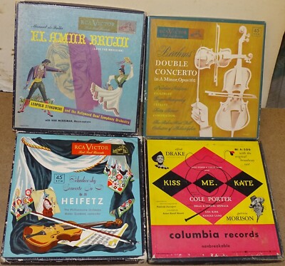 4 Boxed Sets of 45 rpm Records; Jascha Heifetz / El Amor Brujo / Kiss Me Kate +