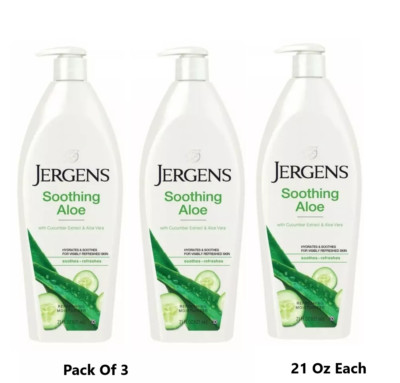 3 x Jergens beruhigende Aloe erfrischende Körperlotion Aloe Vera & Gurkenextrakt 21oz