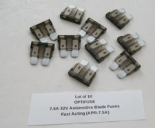 Lot of 10 OPTIFUSE 7.5A  32V Automotive Blade Fuses - Fast Acting (APR-7.5A) 