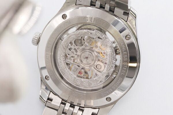 Gucci G-Timeless Men's Steel Skeleton Auto Watch Silver Used From Japan thumbnail 4