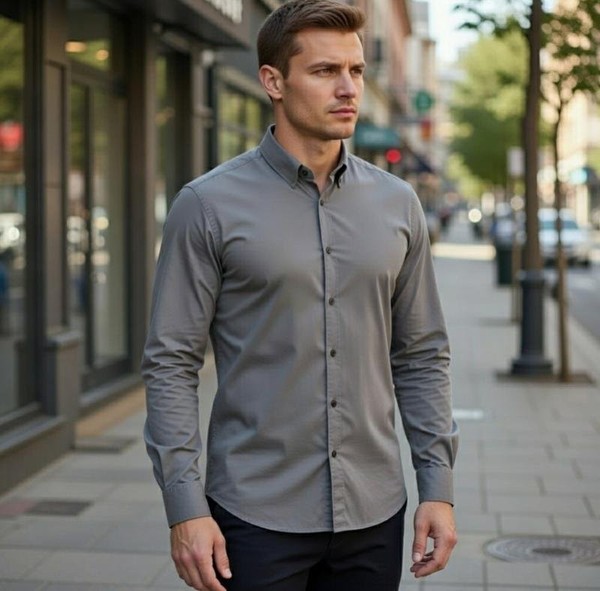 Men DKNY Shirt Grey Cotton M