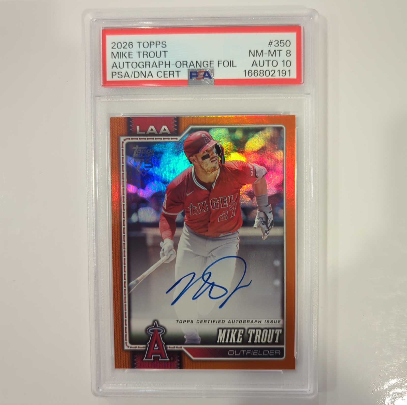 2026 TOPPS MIKE TROUT ORANGE ON CARD AUTO /25 PSA 8 AUTO 10 #25/25 LAST MADE SSP
