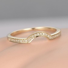 Half Eternity 0.25Ct Diamond 14K Yellow Gold Finish Curved Wedding Band Size M
