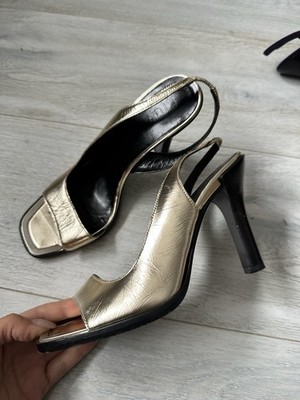 Jil Sander Gold Leather Heels Women Shoes Size 35