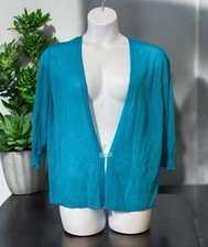 Women Worthington Blue Long Sleeve Open Front Acrylic Cardigan Sz 1X