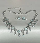 Vintage Necklace/Choker  Earrings Set. Silver Tone baby blue “Tiffany “ Color