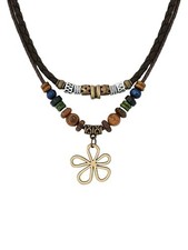 Layered Boho Wood Bead Choker Necklace, Hollow Flower Charm, Necklace L10-032