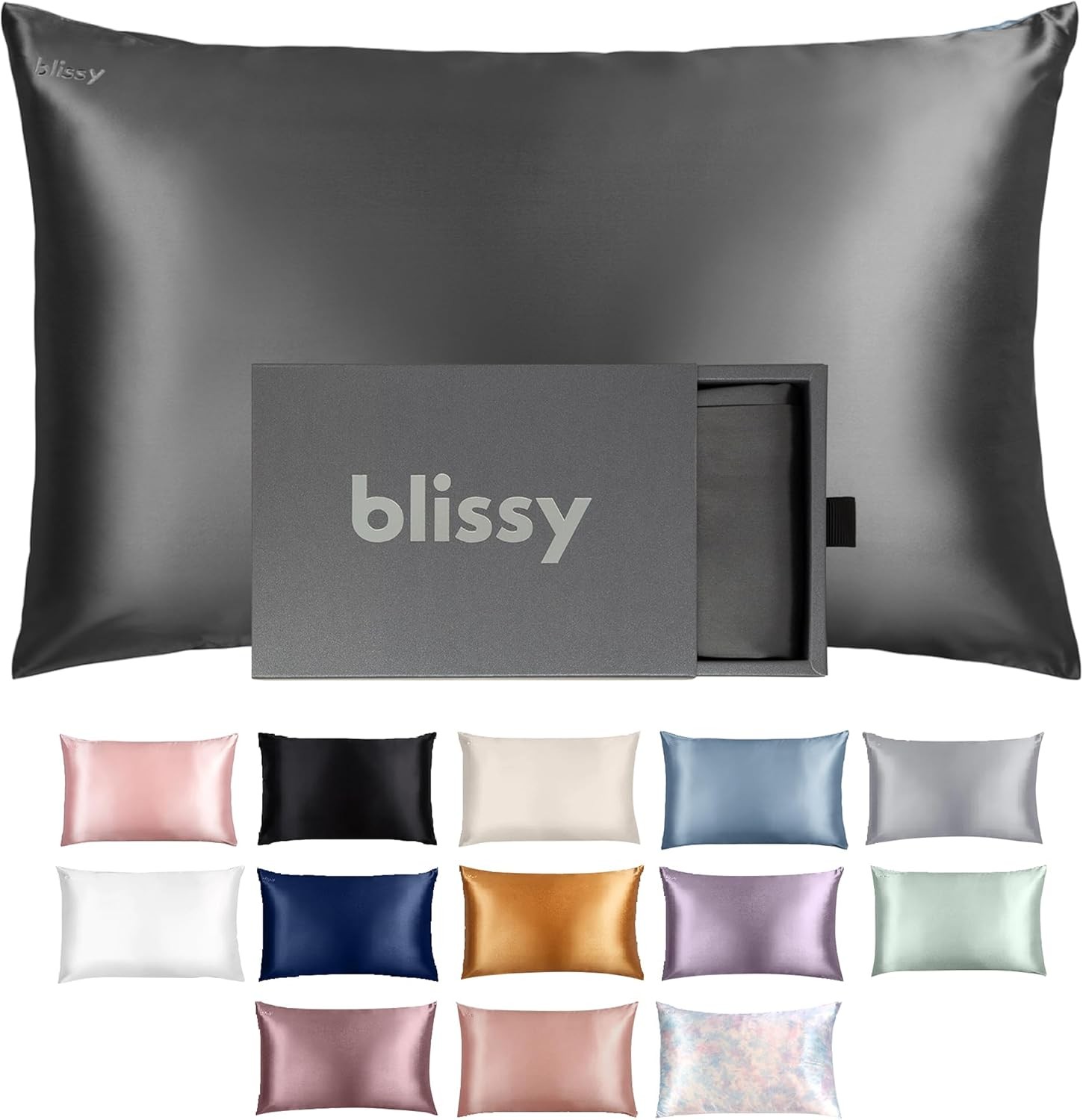 Blissy Silk Pillowcase - 100% Pure Mulberry - 22 Momme 6A Queen, Gray