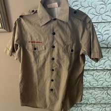 Boy Scout BSA UNIFORM SHIRT Men  s Medium Short Sleeve Tan D82