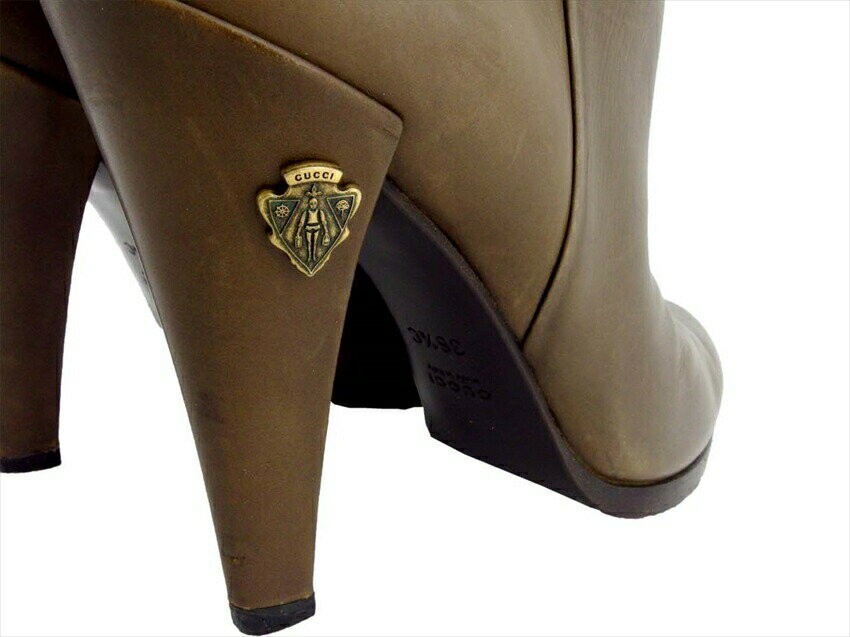 GUCCI Long Boots Shoes EU 36.5 US 6.5 Brown Green Gold Authentic thumbnail 11