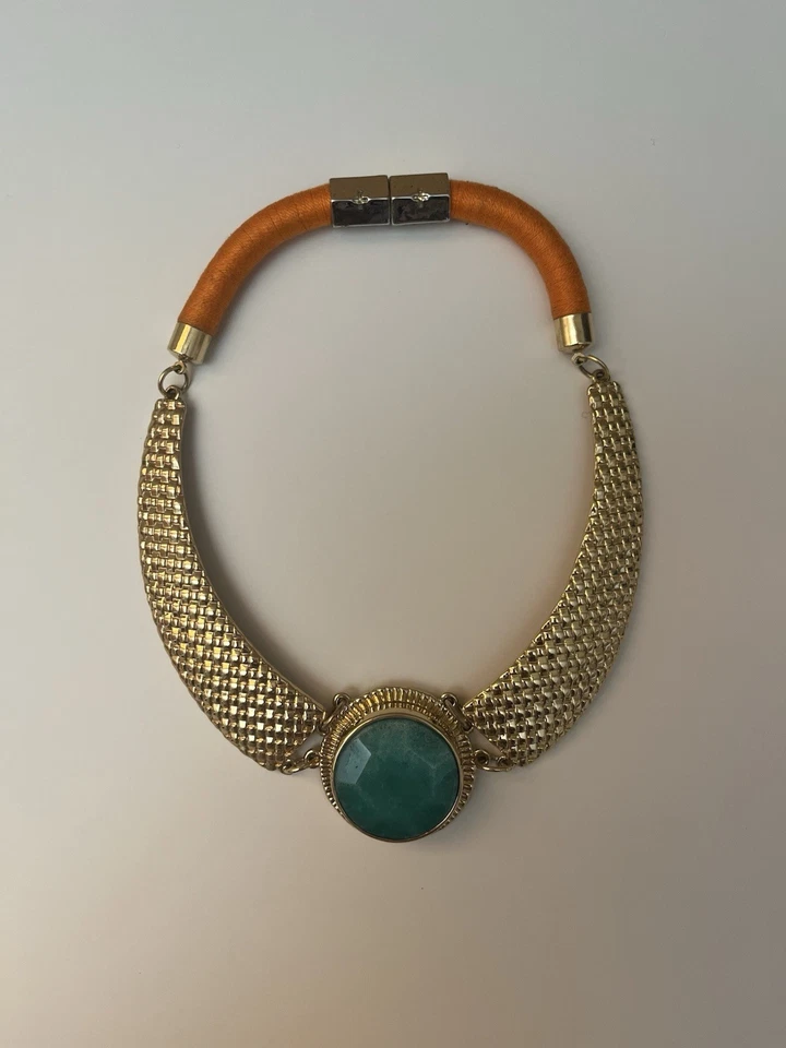 "Collar de alambre flexible tono plata turquesa imitación tamaño de 20""" Foto 3 de 4