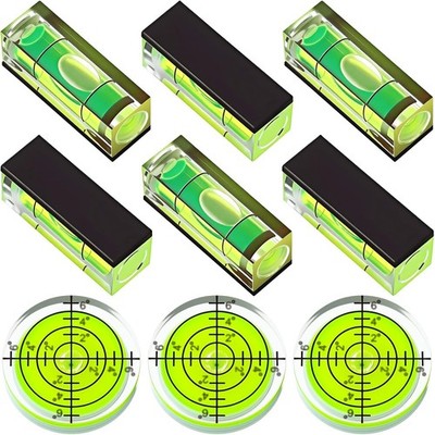 9 Pcs Small Bubble Spirit Level, Mini Magnetic Square Drill Bubble Levels, Circu