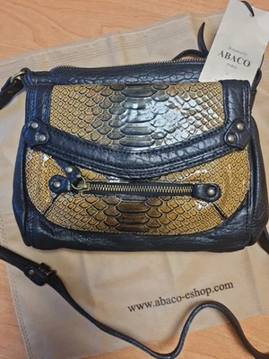 Sac bandoulière Abaco en cuir noir embossé python moutarde - Photo 1/2