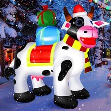 6 FT Outdoor Milk Cow Christmas Inflatables Decorations with Built-in LED Lig...