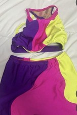 Girls 2-Piece Colorblock dance Set Athletic Top Size 8-9 Purple Pink