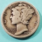 1929 P. Mint Mercury Dime. No Mint Mark (Philadelphia Mint) Silver Coin