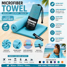 Microfibre Towel Travel Camping Beach Lightweight Sports Gym Swimming Microfiber