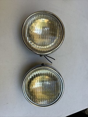 2 Vtg NOS PM 404 Chrome FOG LIGHTS  Clear Glass w/Original - READ