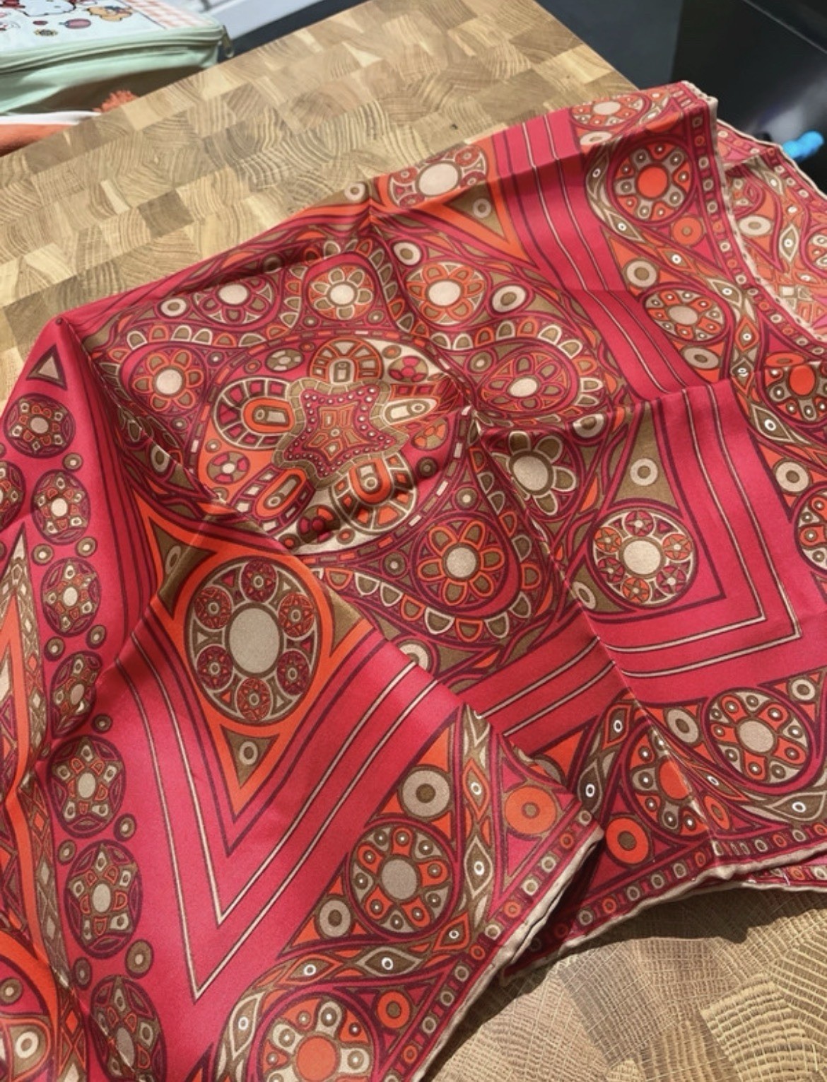 Richard Allan Pure Silk Scarf Red Geometric Pattern Vintage Made in England