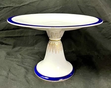 Antique Royal Worcester Tazza Pedestal Compote Cake Plate Cobalt Blue Gold 9.5”