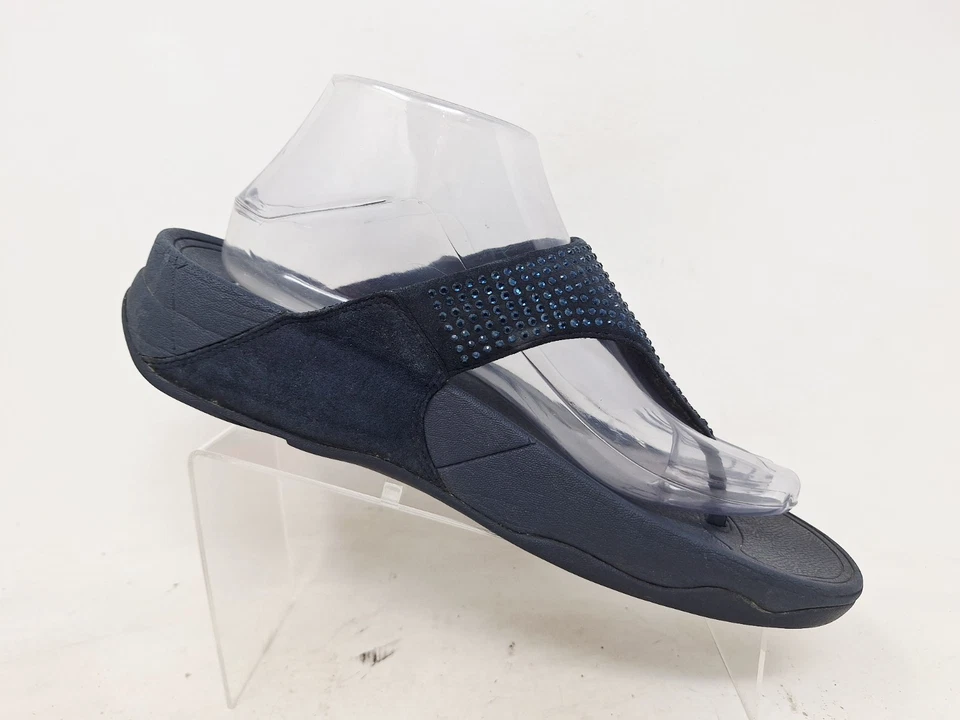 Fitflop Womens Rokkit Diamond Leather Thong Sandals Slip On Navy Blue Size 9 - Image 3 of 4