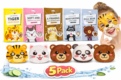 Kids Face Masks Set of 5  Cute Animal Sheet Masks Hydrating Birthday Gift