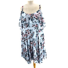 Torrid FLORAL SKATER MINI DRESS Women 2X Blue Cold Shoulder Stretch Spring Flowy