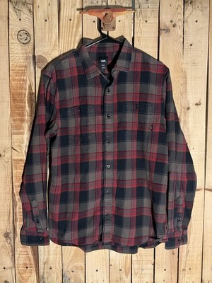 Vans Red And Black Slim Fit Flannel Button Up Plaid Long Sleeve Men s Medium
