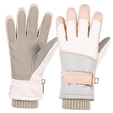 Kids Winter Ski Gloves Touchscreen and Waterproof Warm Snow Gloves Small beige