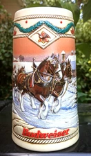 1996 Budweiser "American Homestead" Holiday Stein Beer Mug Clydesdales 7"