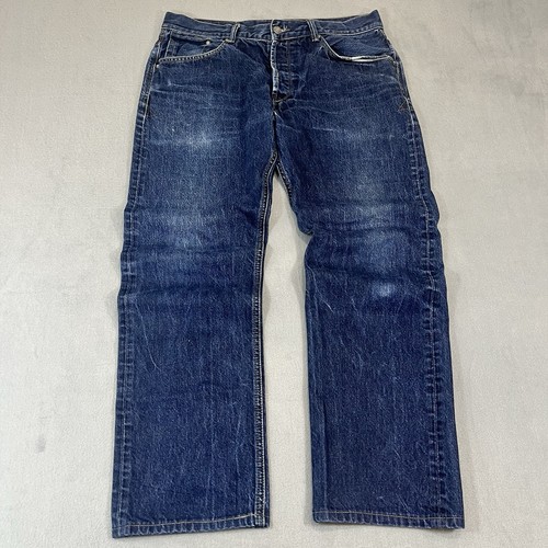 Kenzo Paris Jeans Mens 34 Fit (34x28) Denim Blue Button Fly Flap Pocket Straight