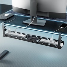 17"-28.7" Extendable Under Desk Cable Management Tray with Cable Slots, Clamp...